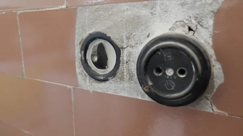 Retro Style Socket And Switch On The Wall Stock Footage 309208561