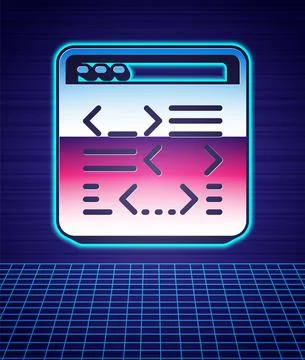 Retro style Software, web developer programming code icon isolated futuristic Illustrazione stock