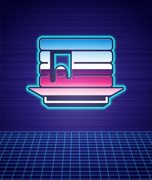 Retro style Stack of pancakes with honey icon isolated futuristic landscape Illustrazione stock