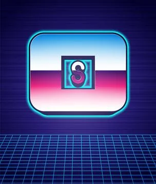 Retro style Stop media button icon isolated futuristic landscape background. 80s Stock Illustration
