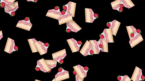 Retro Style Strawberry Cake Slices Falling Against Black Background Video stock 341908408