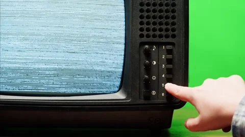 Retro Style TV Set with Green Screen chroma key background, vintage 60s analog Stock Footage 285543227