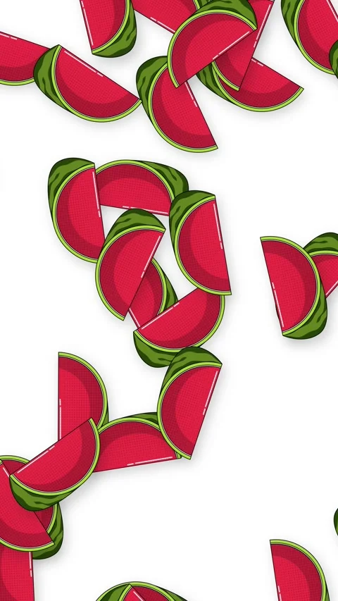 Retro Style Watermelon Slices Falling on White Background Vertical Animation Stock Footage 339382281