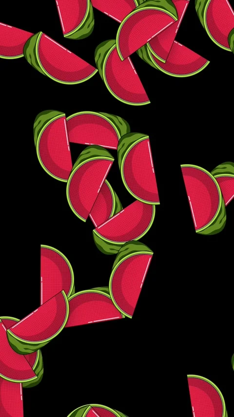 Retro Style Watermelon Slices Falling Against a Solid Black Background Stock Footage 339754037