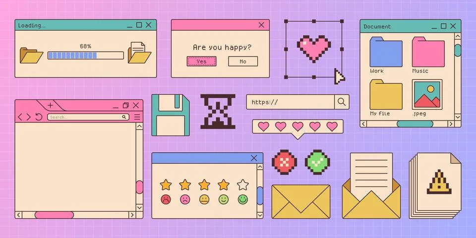 Retro style window browser assets set. Stock Illustration