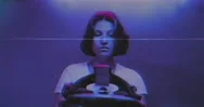 Retro Style Young Woman With Vr. Glitch And Noise Effect. Stock Footage