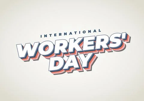Retro styled 3d text reading international workers day with layered navy bl.. Stock Illustration