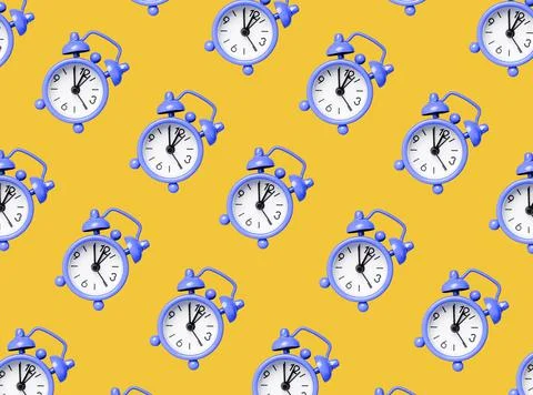 Retro styled alarm clocks pattern. Time background with alarmclocks Foto stock