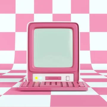Retro-styled computer on checked background Stock Illustration