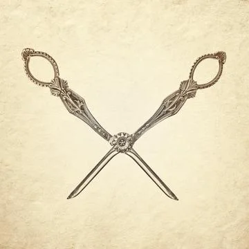 Retro styled image of ancient silver open scissors Foto stock