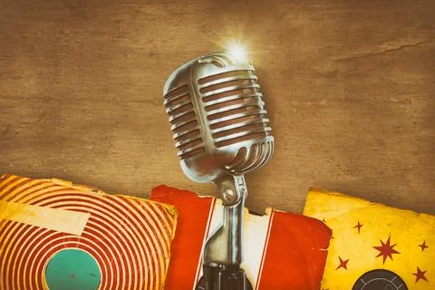 Retro styled image of an authentic vintage microphone Stock Photos