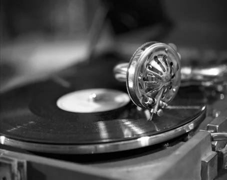 Retro styled image of a collection of old vinyl record lp's with sleeves Stock Photos