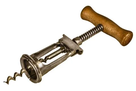 Retro styled image of an old corkscrew isolated on white Stock Photos