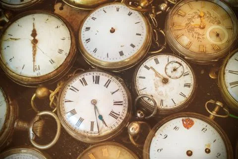 Retro styled image of old pocket watches Stock Photos
