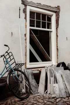 Retro styled image of restoring an old house Fotos Stock