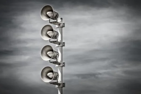 Retro styled image of a row of megaphones Stock Photos