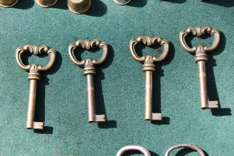 Retro styled keys on  green Stock Photos