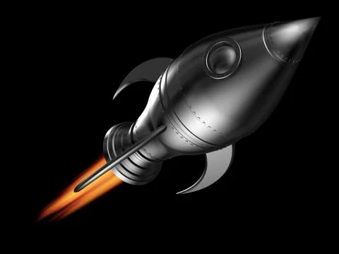 Retro Styled Rocket Ship over Black Stock Illustration