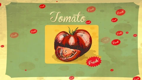 Retro styled tomato hand drawn with crayon and painted with red watercolor over Stock Footage 129644509