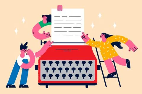 Retro styled typewriter in process concept. Stock Illustration