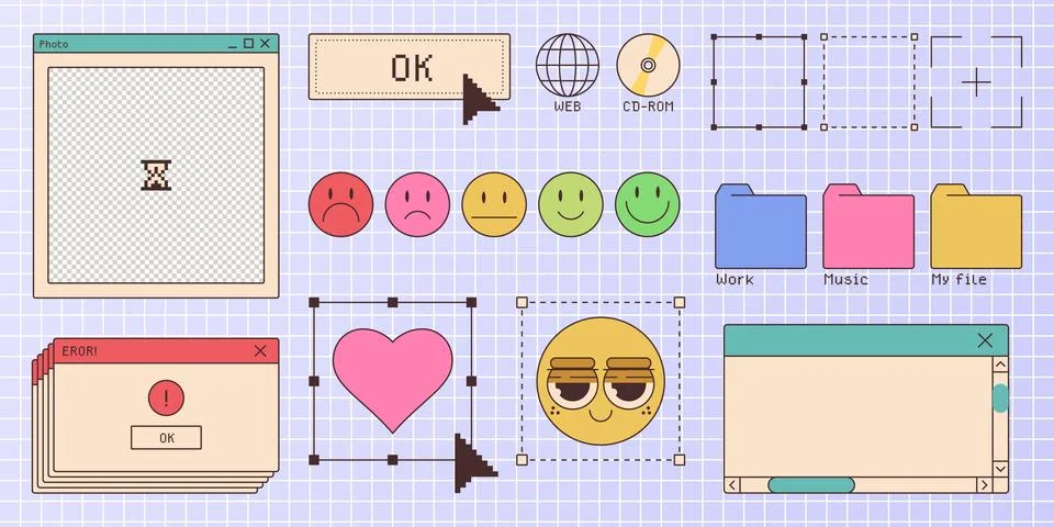 Retro styled window browser interface elements Stock Illustration