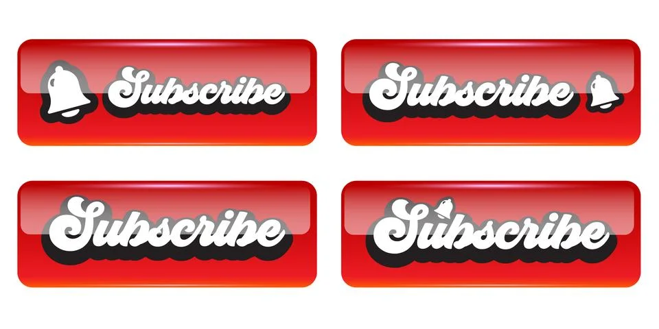 Retro Subscribe button set. Red glossy UI elements with notification bell icon イラスト素材