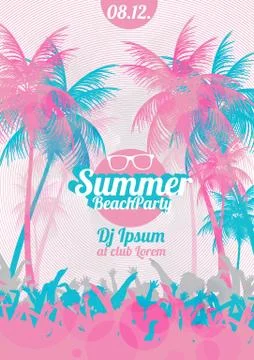 Retro Summer Beach Party Vector Flyer - Vector Illustration Illustrazione stock