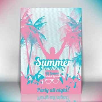 Retro Summer Beach Party Vector Flyer - Vector Illustration Stock Illustration