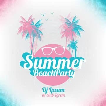 Retro Summer Beach Party Vector Flyer - Vector Illustration Stock Illustration