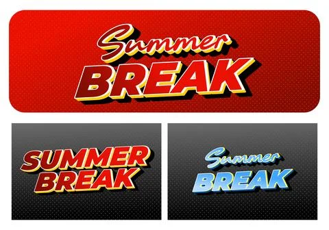 Retro summer break text graphics in red and blue on dotted gradients three .. Illustrazione stock