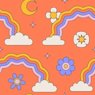 Retro summer sky surface design for nursery and baby fashion. Childish wavy Illustrazione stock