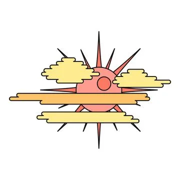 Retro sun graphic with geometric clouds vector Stock Illustration