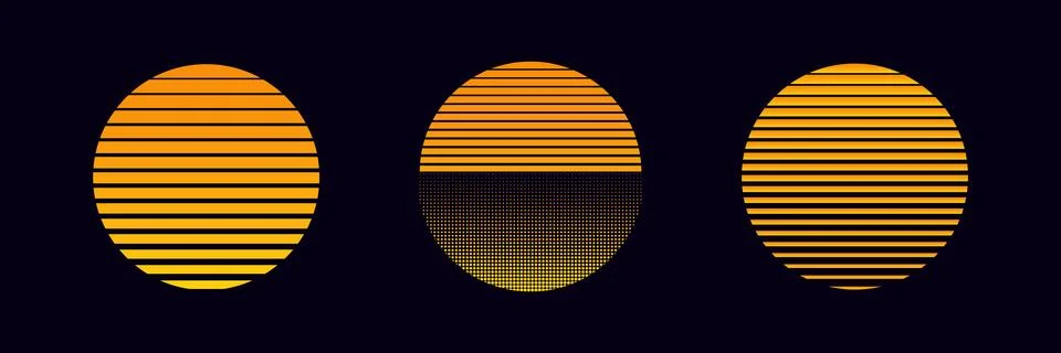 Retro sun vector sunset logo. Old sun circle sunrise design. Stock Illustration