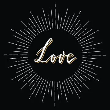 Retro sunburst with love lettering Stock Illustration