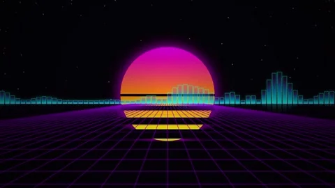 Retro Sunset Grid Landscape: 80s Neon Synthwave Retrofuturism Vibes 스톡 동영상 347559618