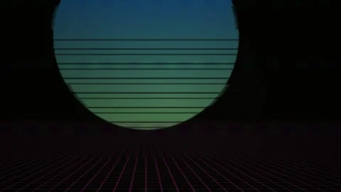 Retro Sunset Grid Landscape with Abstract Circle. Stock Footage 334540619