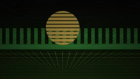 Retro Sunset Grid Landscape with Abstract Geometric Elements. Stock Footage 334540993