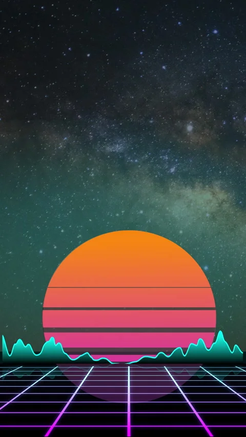 Retro sunset with neon grid starry background. Abstract sci-fi futuristic Stock-Footage 328123477