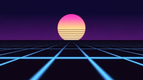 Retro sunset over grid landscape with vibrant colors Stock Footage 338031924