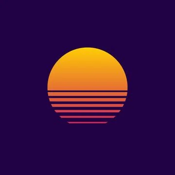 Retro sunset. sun for cyberpunk. Set of neon gradient graphic for summer logo Stock Illustration