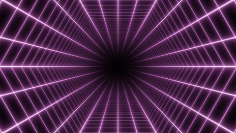 Retro Synthwave 80s Glowing Pink Neon Grid Hexagon Tunnel Net Lines Stock Footage 128390960