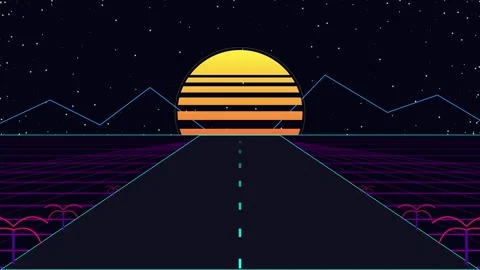 Retro synthwave 80s grid highway motion graphic background Stock Footage 345013430