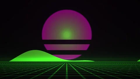Retro Synthwave 80s Style Animation with Glowing Neon Sun and Moving Landscap Stock Footage 340526506