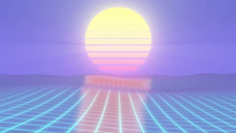 Retro Synthwave 80s Sun Above Wireframe Grid Neon Glowing Ocean Waves Stock Footage 246905921