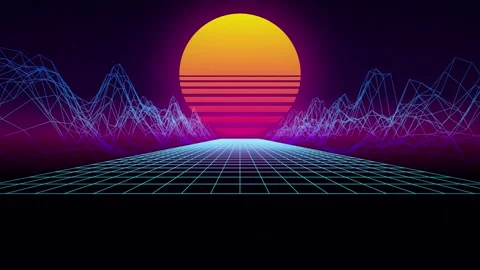 Retro synthwave 80s sun wireframe grid seamless loop background Stock Footage 346332205