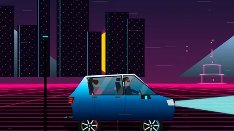 Retro Synthwave Animation Of A Car Driving Through A Neon City Stock Footage 341302946