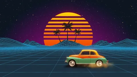 Retro Synthwave Car Drive Background Loop (Outrun Style) Stock Footage 321936974