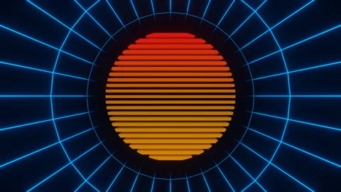 Retro synthwave circle frame loop animation background Stock Footage 280914771