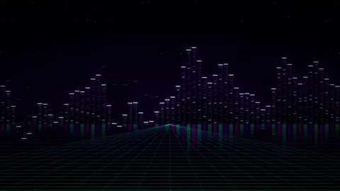 Retro Synthwave Cityscape Grid Road Neon Lights Futuristic Cyberpunk VJ Loop 스톡 동영상 347560872