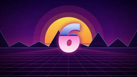 Retro Synthwave Countdown Featuring Glowing Numbers and Neon Landscape Stock Footage 347897233